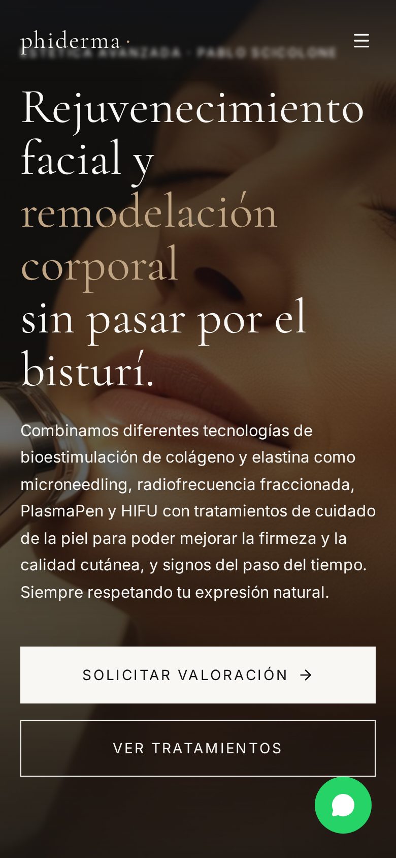phiderma.es home page on mobile